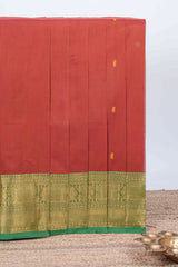 Red thread buttas chettinad cotton saree with contrast border and matching striped pallu