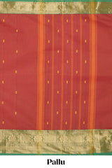 Red thread buttas chettinad cotton saree with contrast border and matching striped pallu