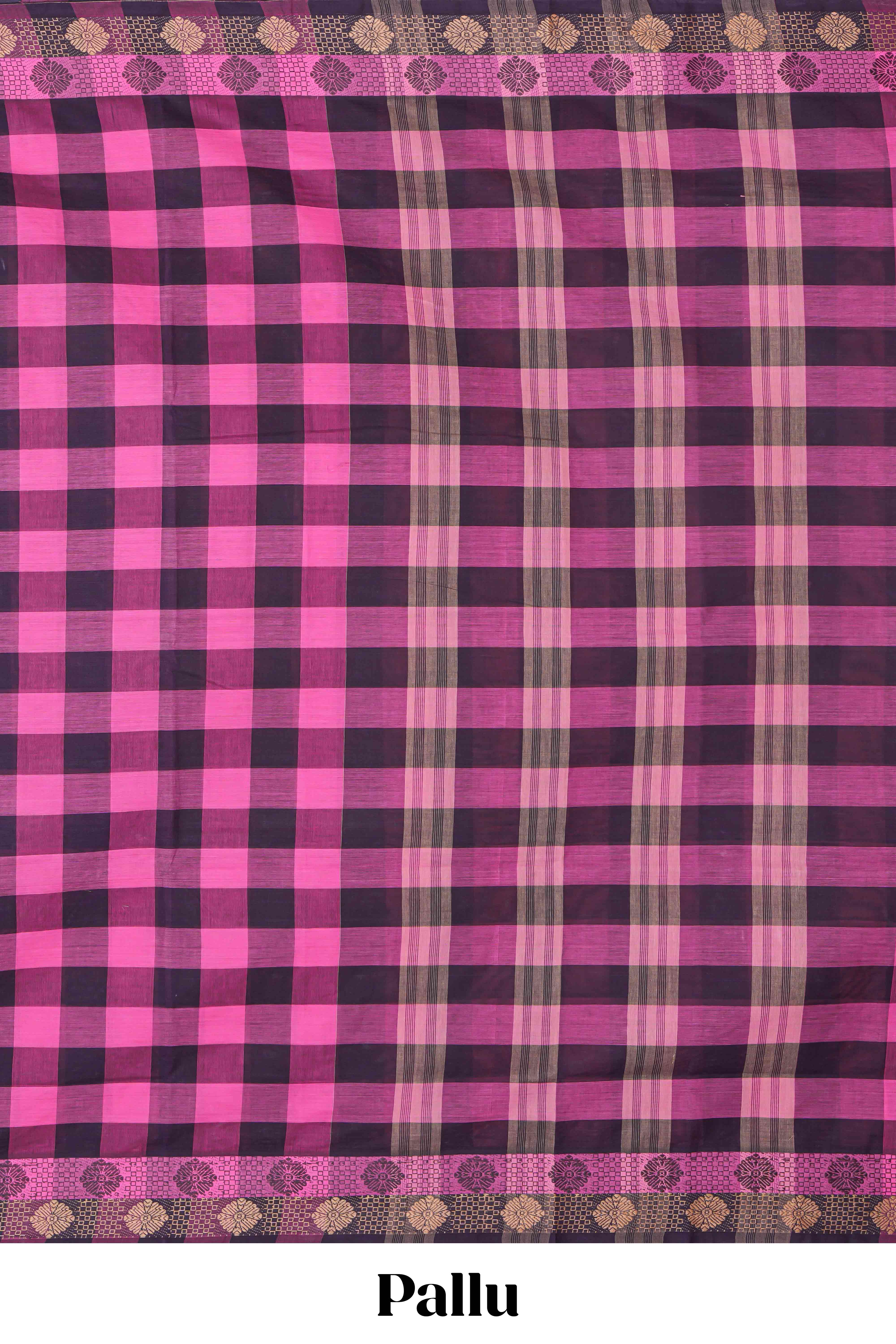 Black & pinkchecked chettinad cotton saree with self border and matching pallu