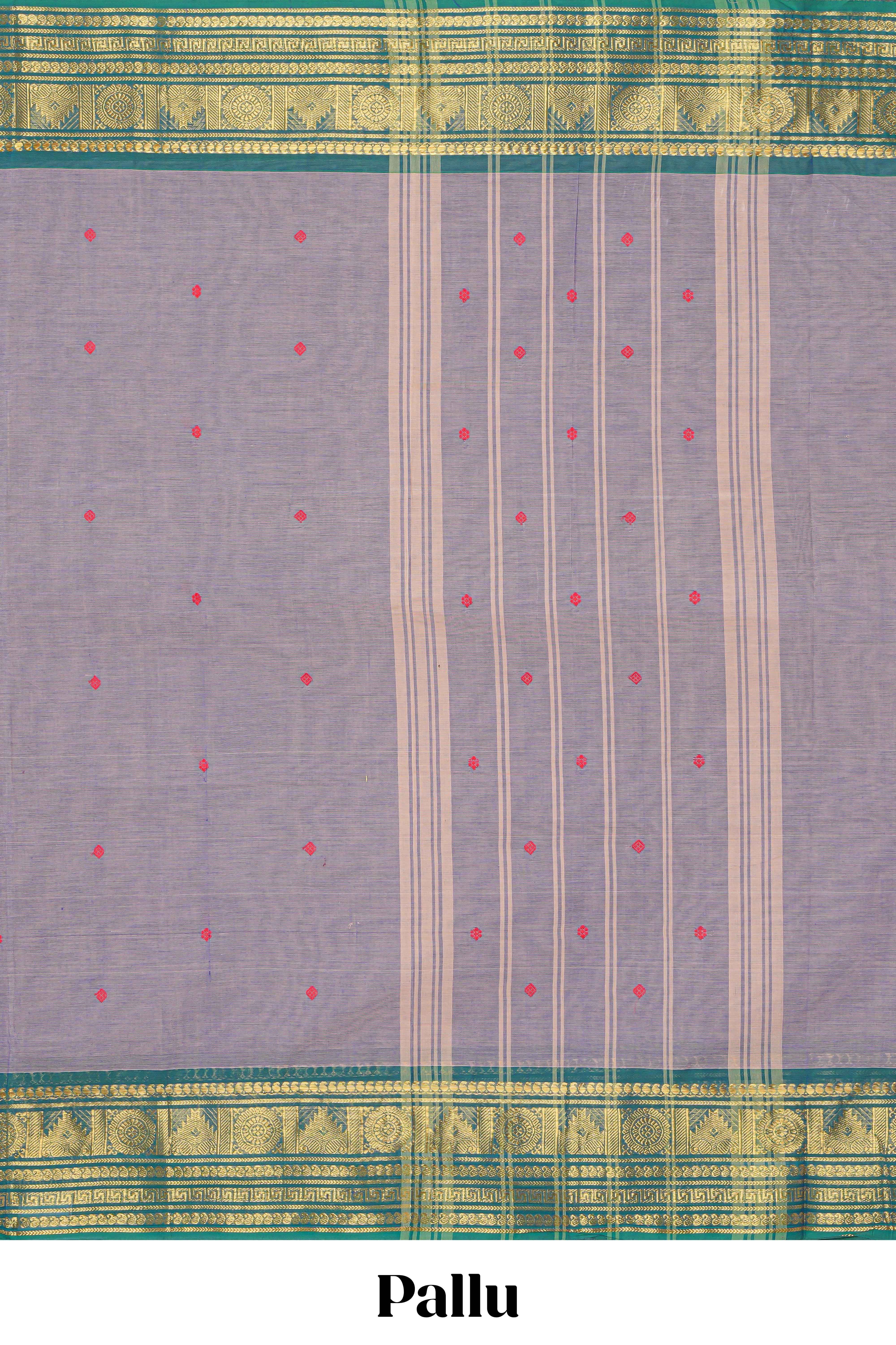 Grey colour chettinad cotton saree all over thread butta with contrast border and matching pallu along with blouse