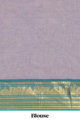 Grey colour chettinad cotton saree all over thread butta with contrast border and matching pallu along with blouse