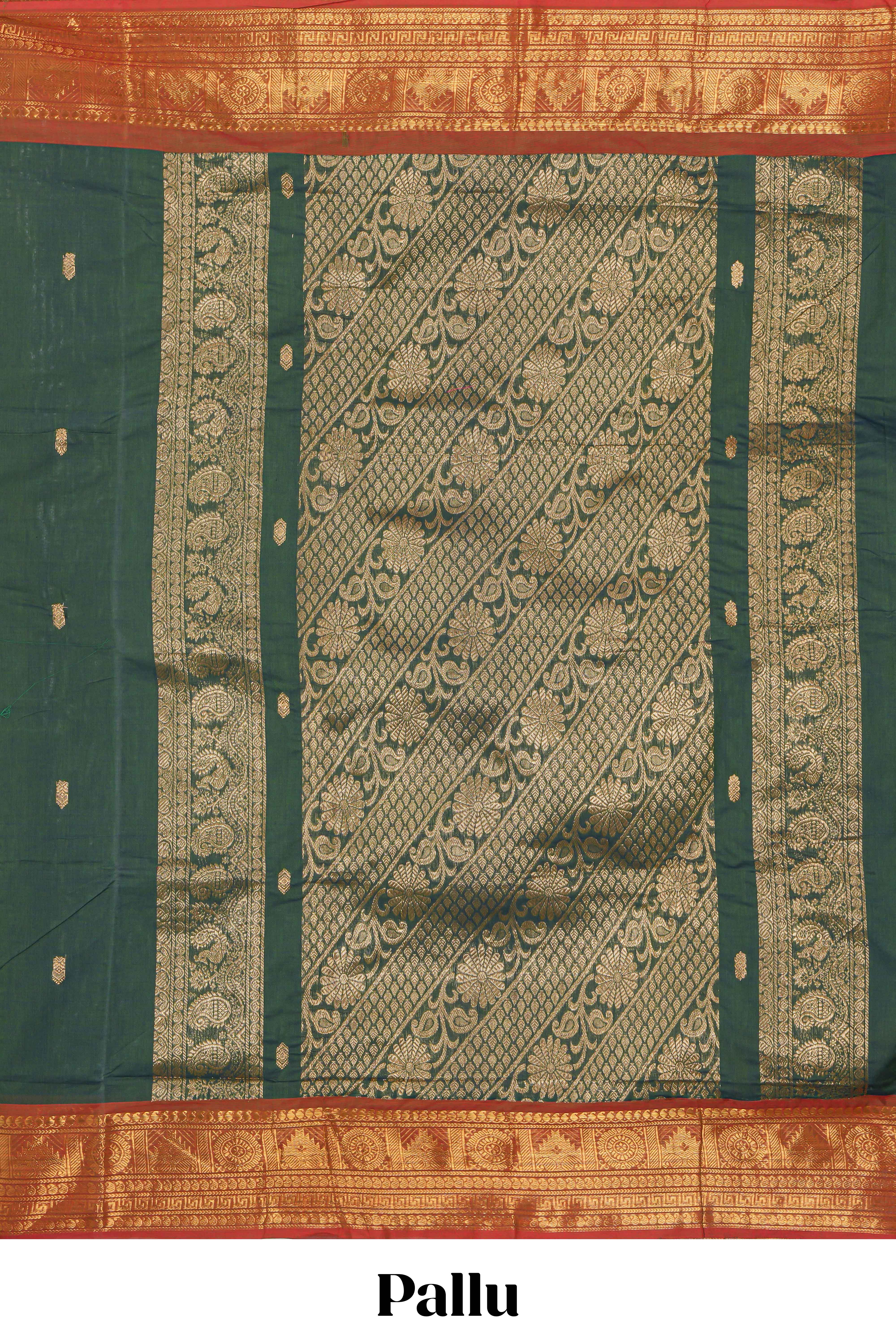 Bottle green colour chettinad cotton saree all over thread butta with contrast border and zari pallu along with blouse