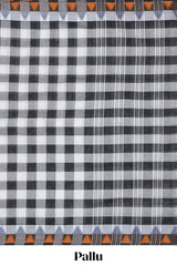 Black and white colour chettinad cotton sareewith self border and self pallu along with blouse piece