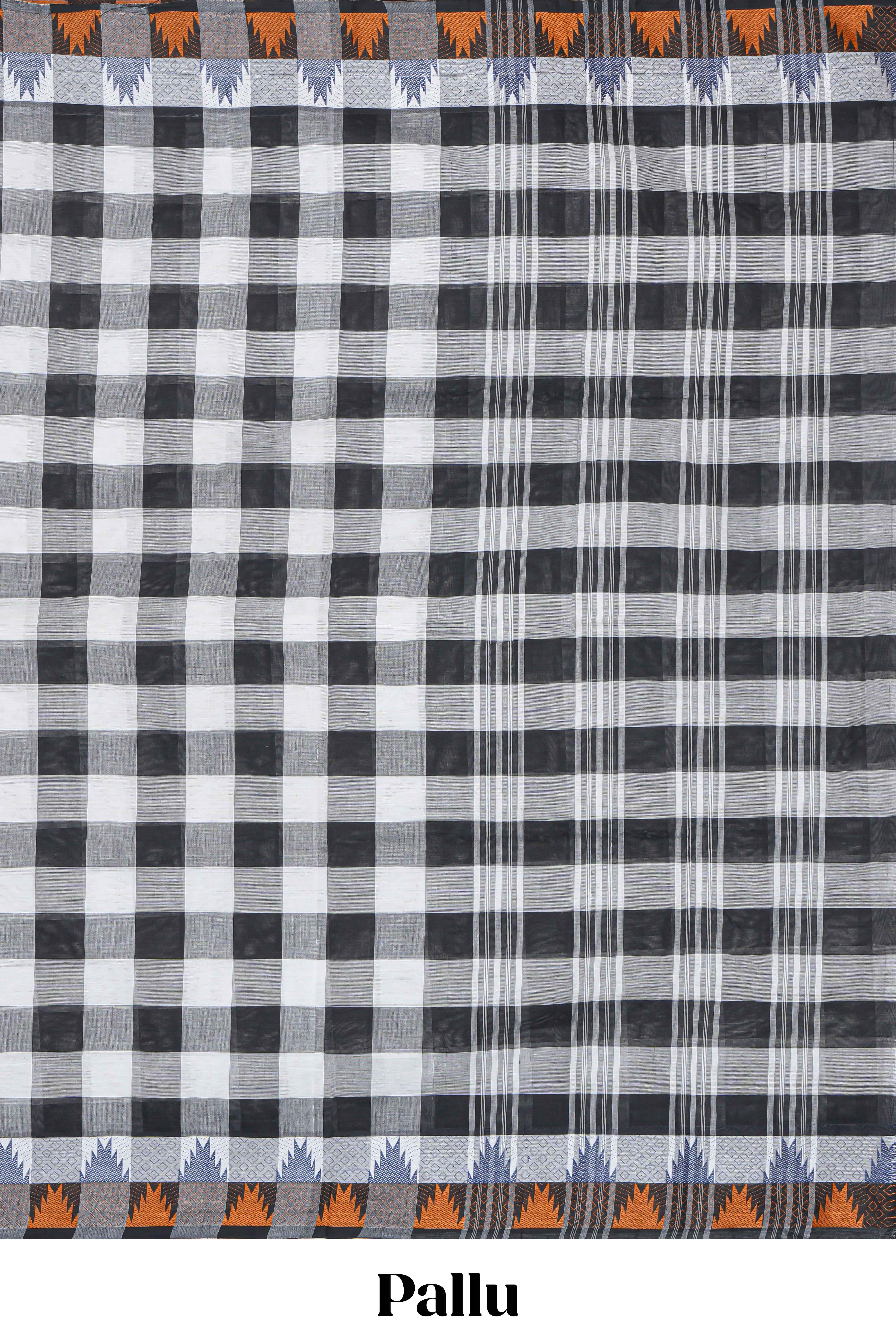 Black and white colour chettinad cotton sareewith self border and self pallu along with blouse piece