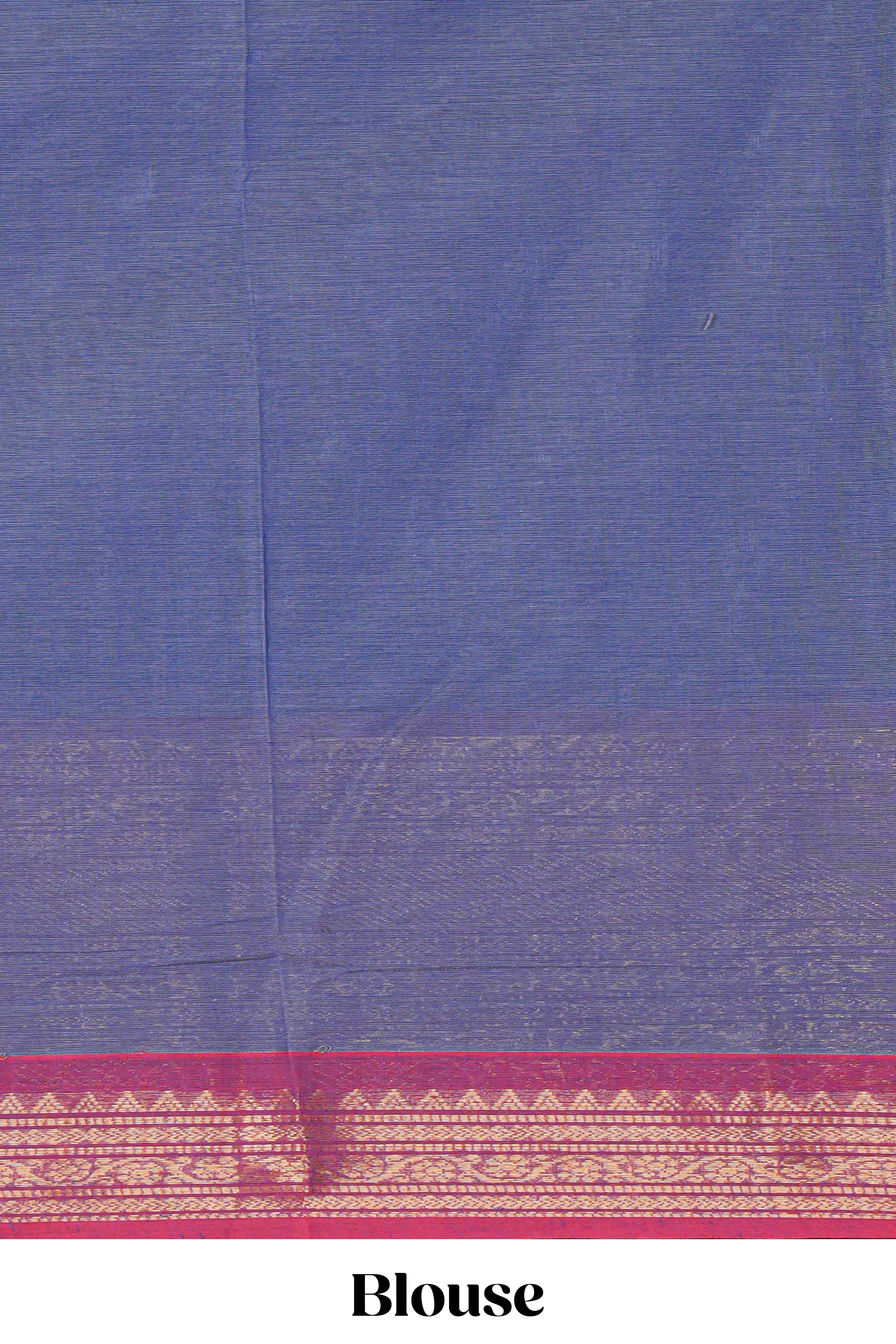Blue colour chettinad cotton saree all over thread butta with contrast border and zari pallu along with blouse piece