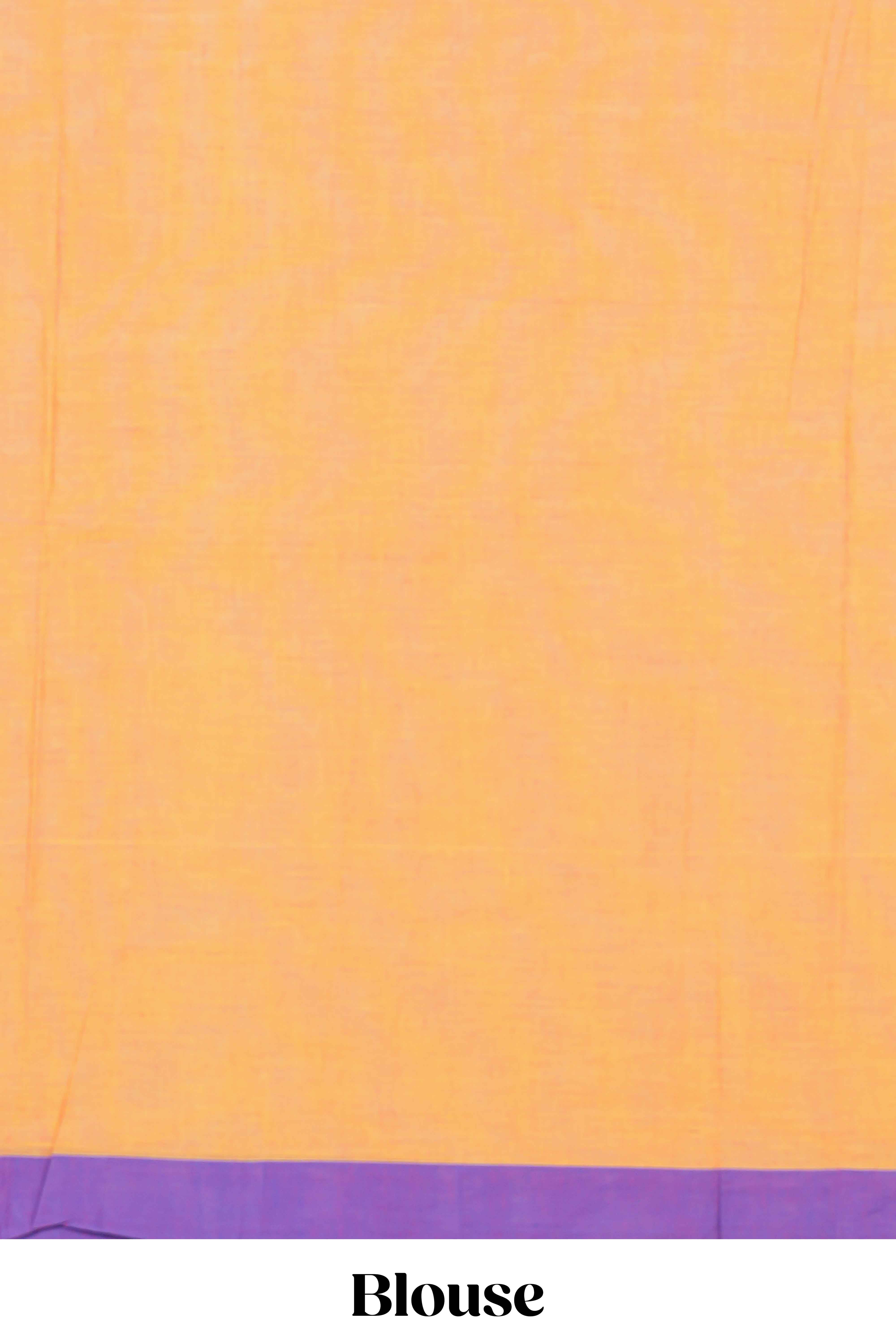 Orange colour chettinad cotton saree all over thread butta with contrast border and embroidered pallu along with blouse piece