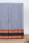Grey colour chettinad cotton saree plain body with contrast border and self pallu along with blouse piece
