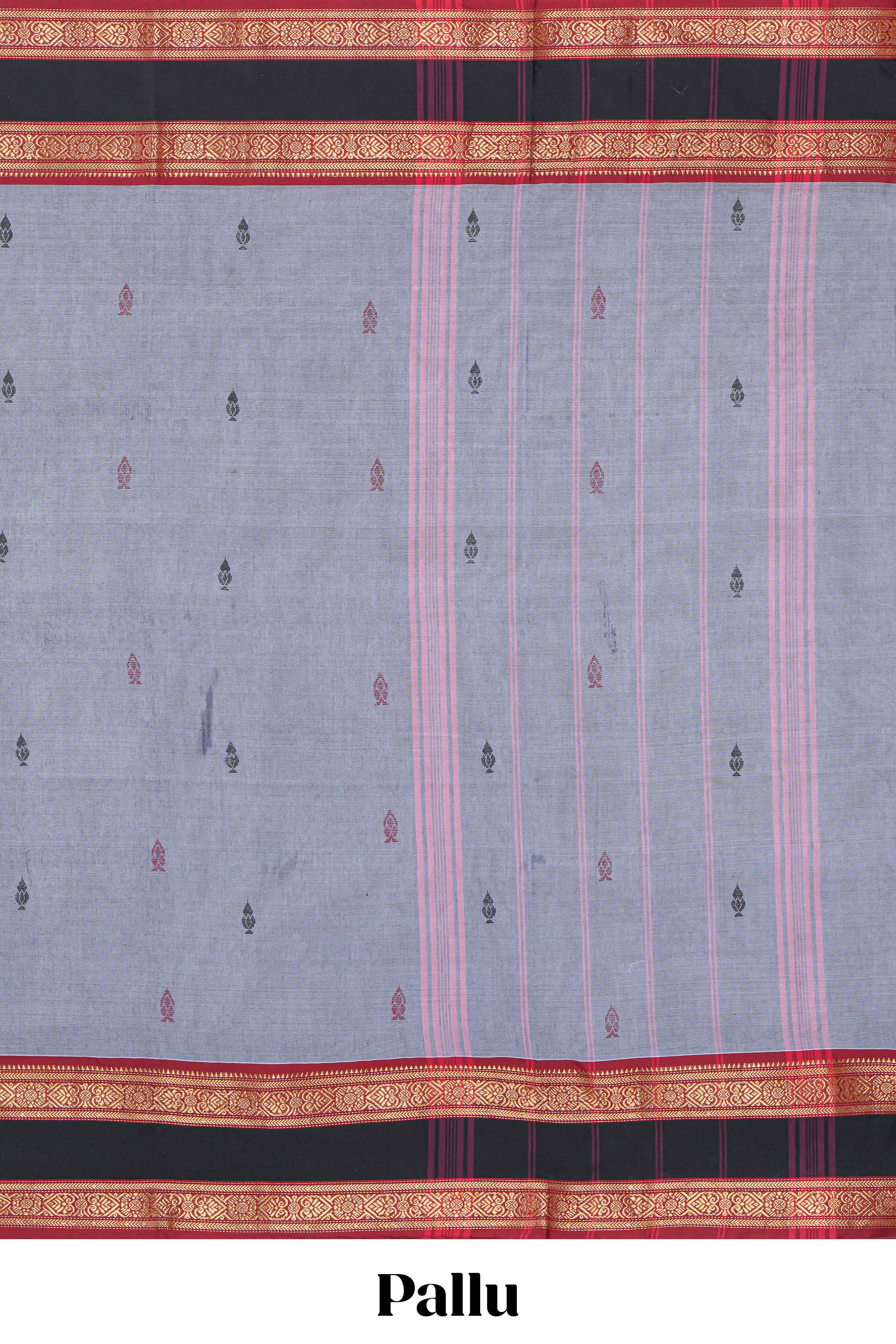 Grey colour chettinad cotton saree plain body with contrast border and self pallu along with blouse piece