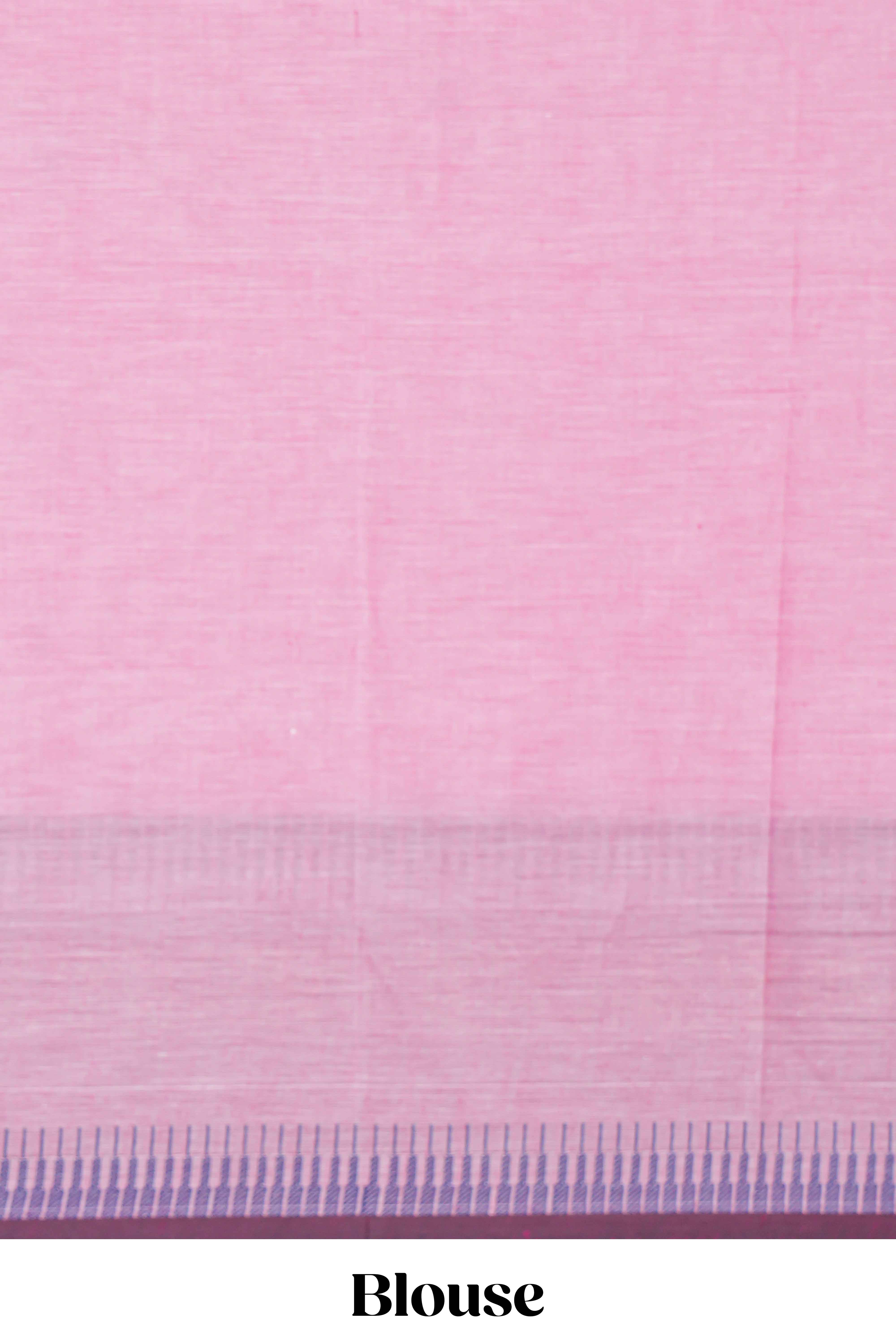Pink colour chettinad cotton saree all over thread buttas with contrast border and self pallu along with blouse piece