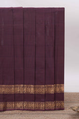 Coffee brown Chettinad cotton saree with a plain body antique gold zari elephant retta petta border along with matching blouse
