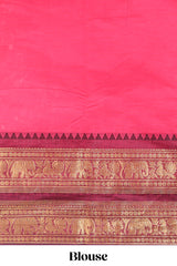 Pink plain chettinad cotton saree with contrast bentex zari border and matching blouse