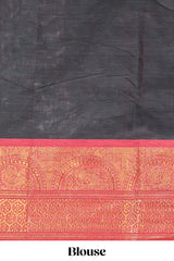 Black plain chettinad cotton saree with contrast zari border and matching blouse