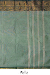 Teal green plain chettinad cotton saree with contrast zari border and matching blouse