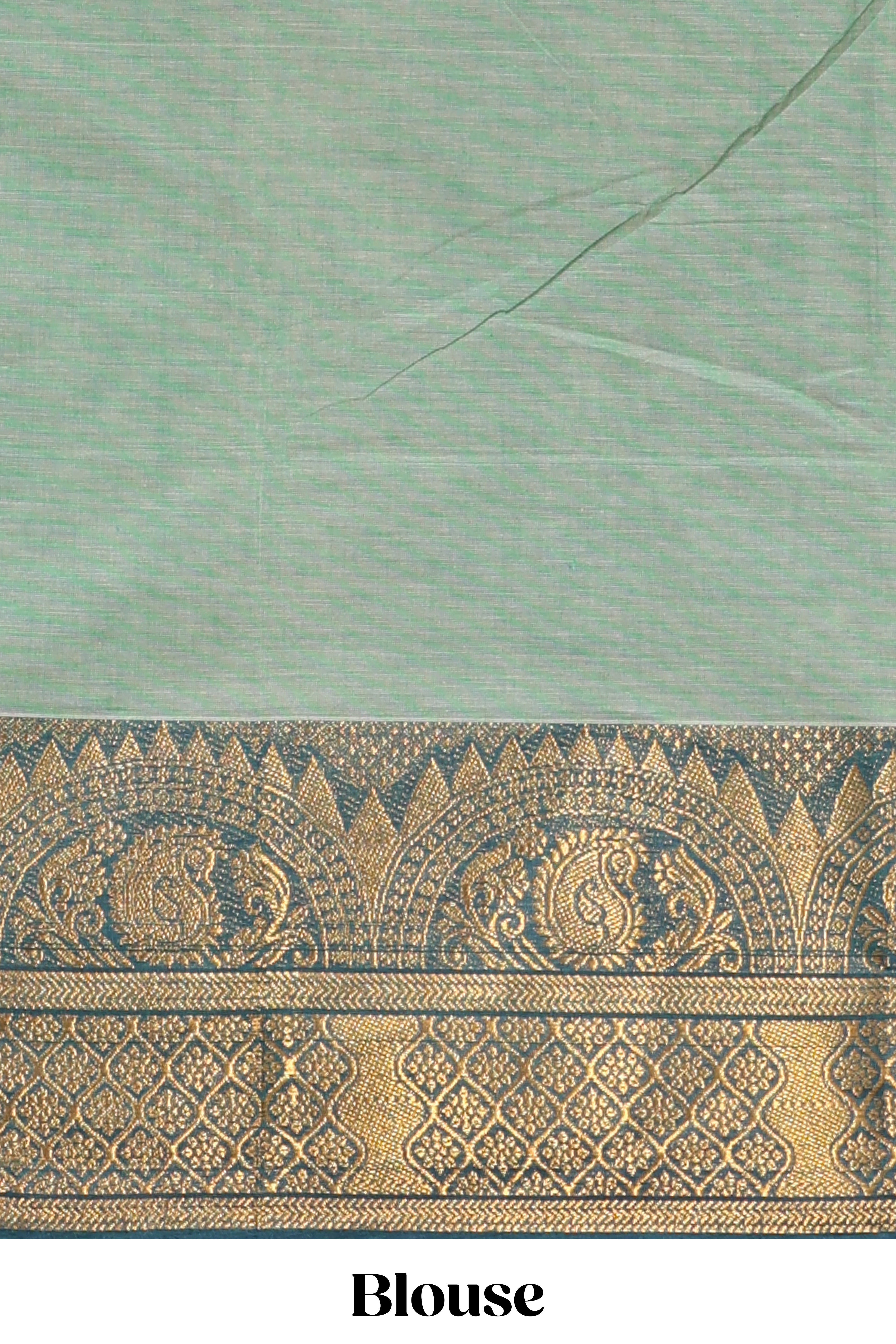 Teal green plain chettinad cotton saree with contrast zari border and matching blouse