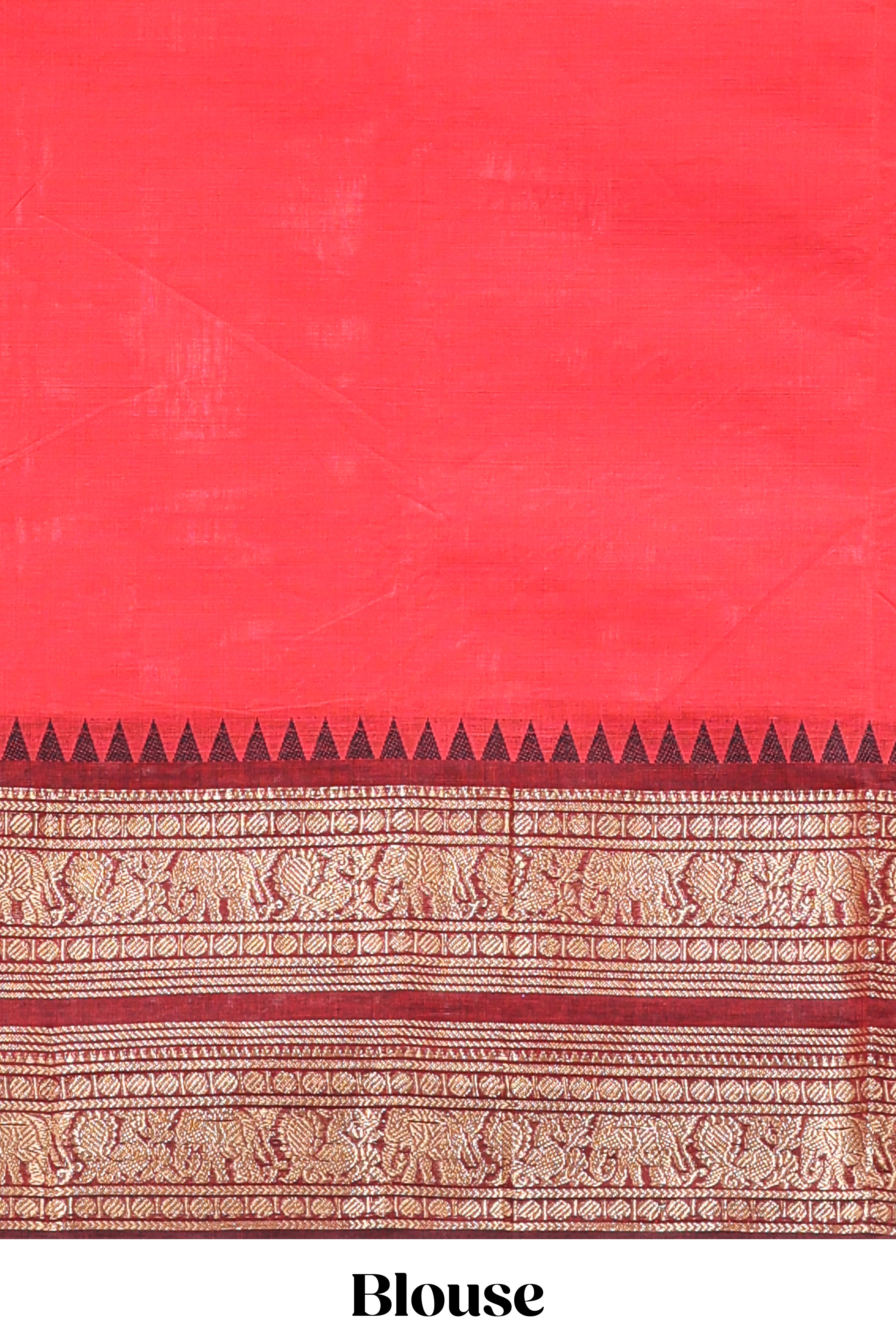 Red plain chettinad cotton saree with contrast zari border and matching blouse