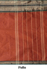 Rust red plain chettinad cotton saree with contrast bentex zari border and matching blouse