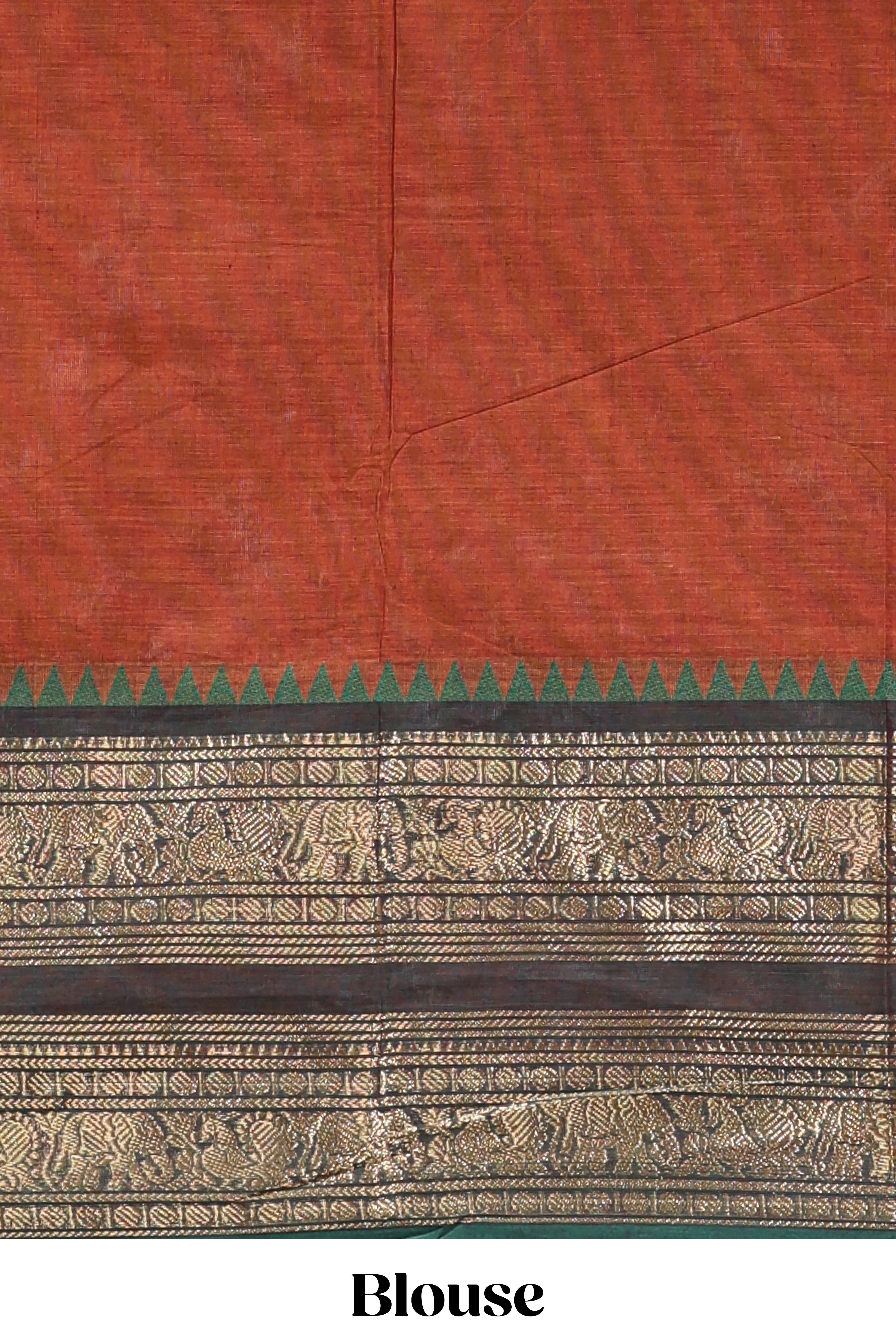 Rust red plain chettinad cotton saree with contrast bentex zari border and matching blouse