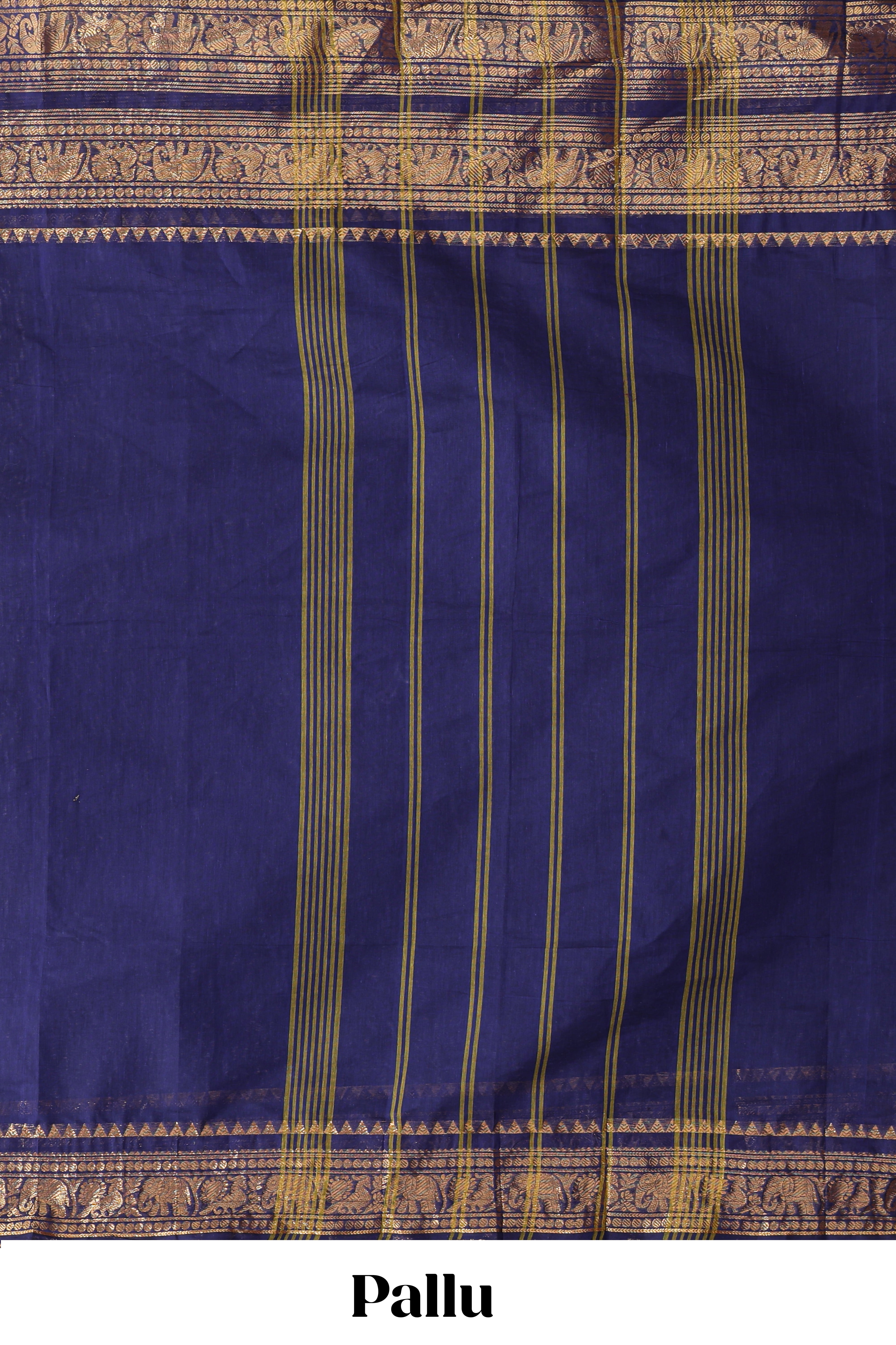 Royal blue plain chettinad cotton saree with self bentex zari border and matching blouse