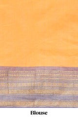 Orange plain chettinad cotton saree with contrast bentex zari border and matching blouse