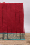Red plain chettinad cotton saree with contrast bentex zari border and matching blouse