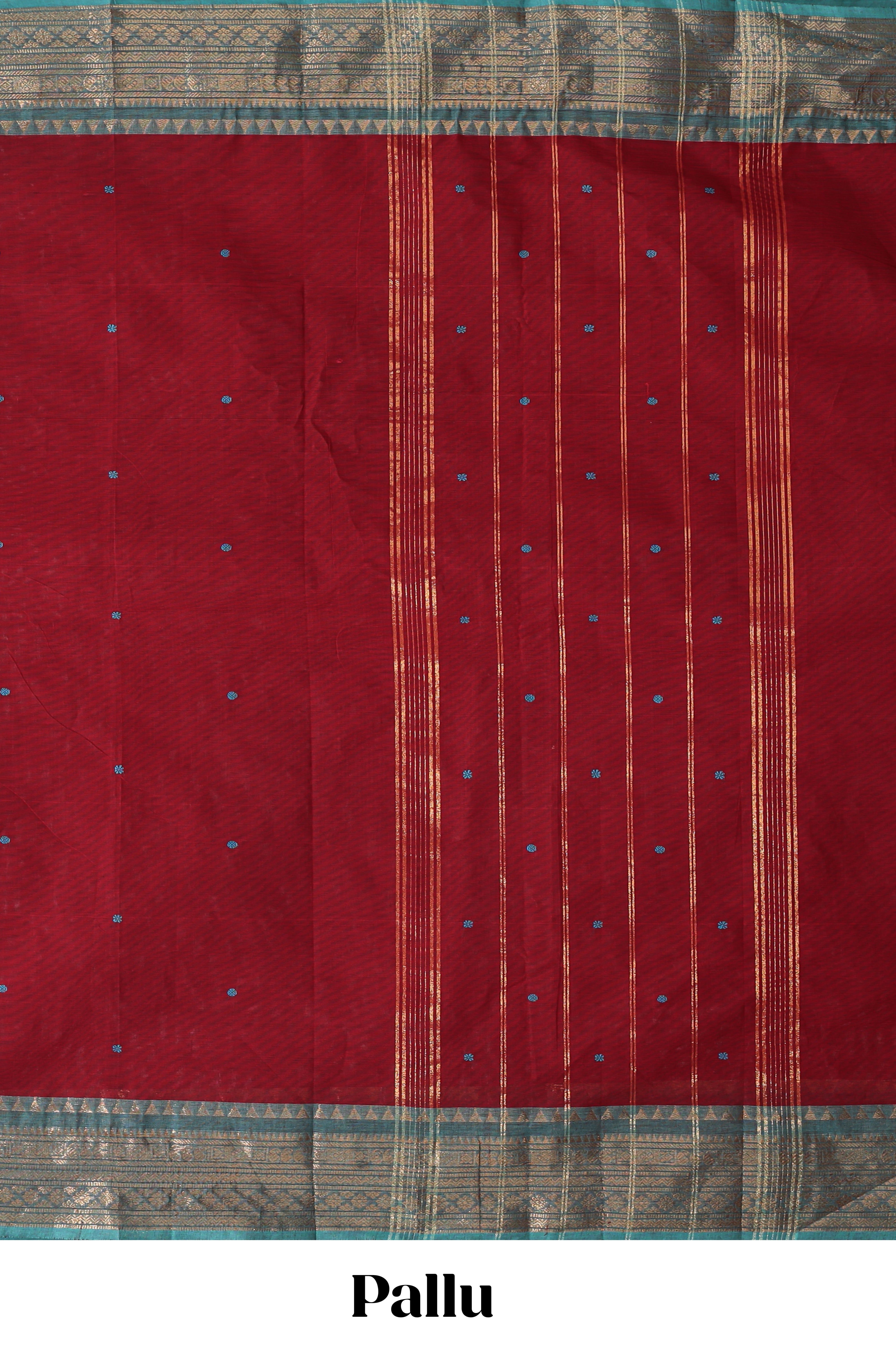 Red plain chettinad cotton saree with contrast bentex zari border and matching blouse