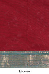 Red plain chettinad cotton saree with contrast bentex zari border and matching blouse