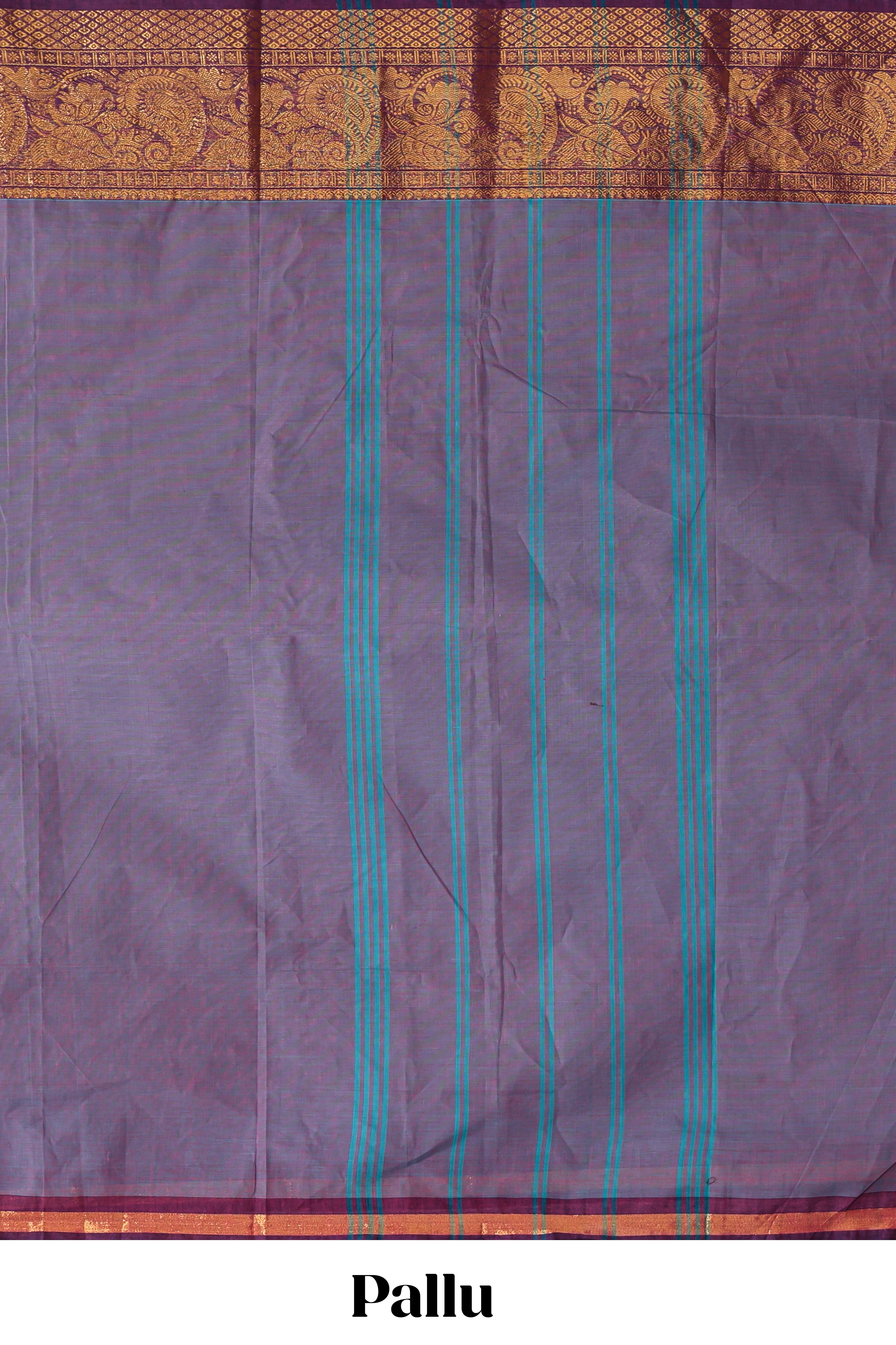 Lavender plain chettinad cotton saree with contrast bentex zari border and matching blouse