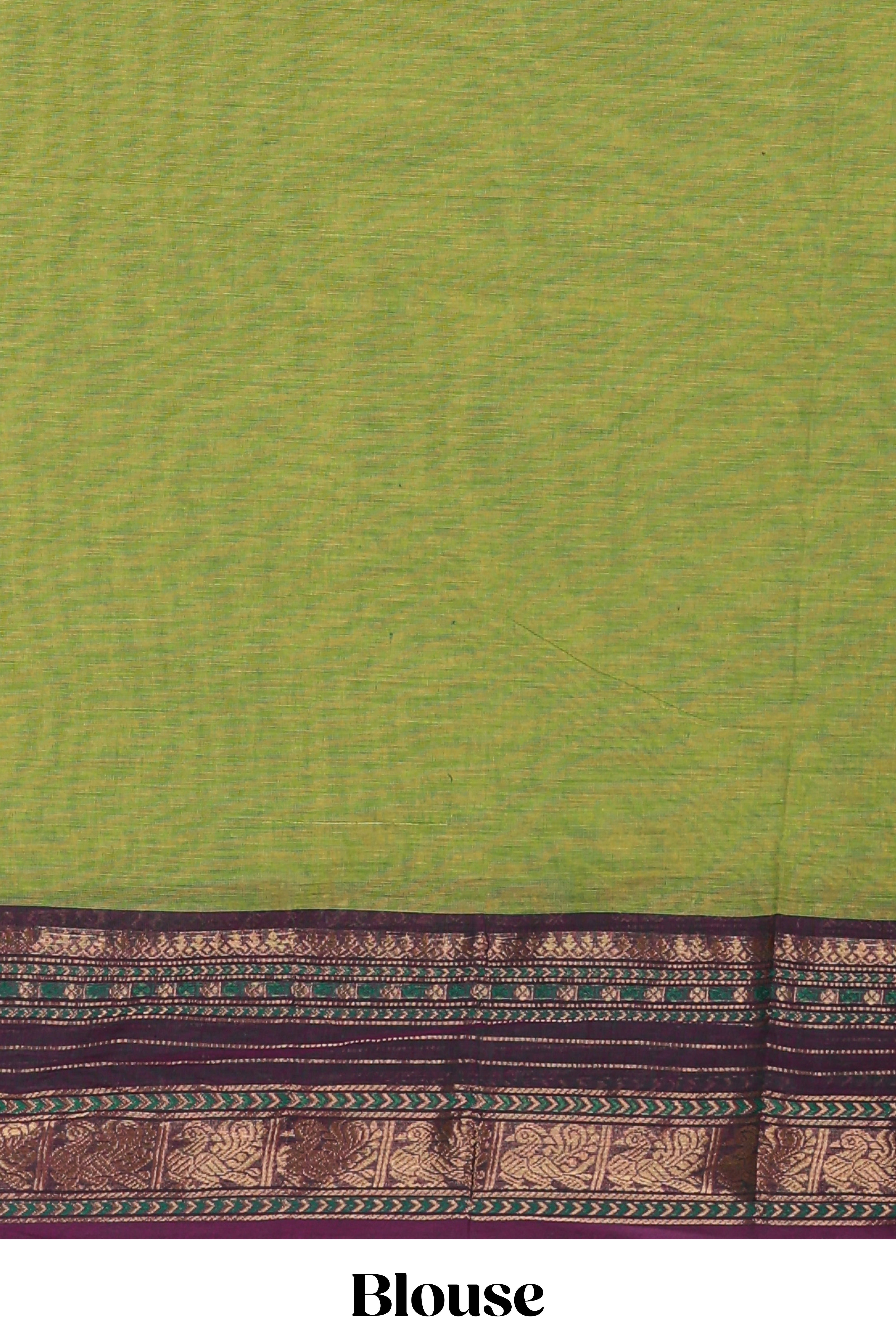 Green plain chettinad cotton saree with contrast zari border and matching blouse