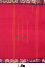 Pink motifs design chettinad cotton saree with contrast floral zari border and matching blouse