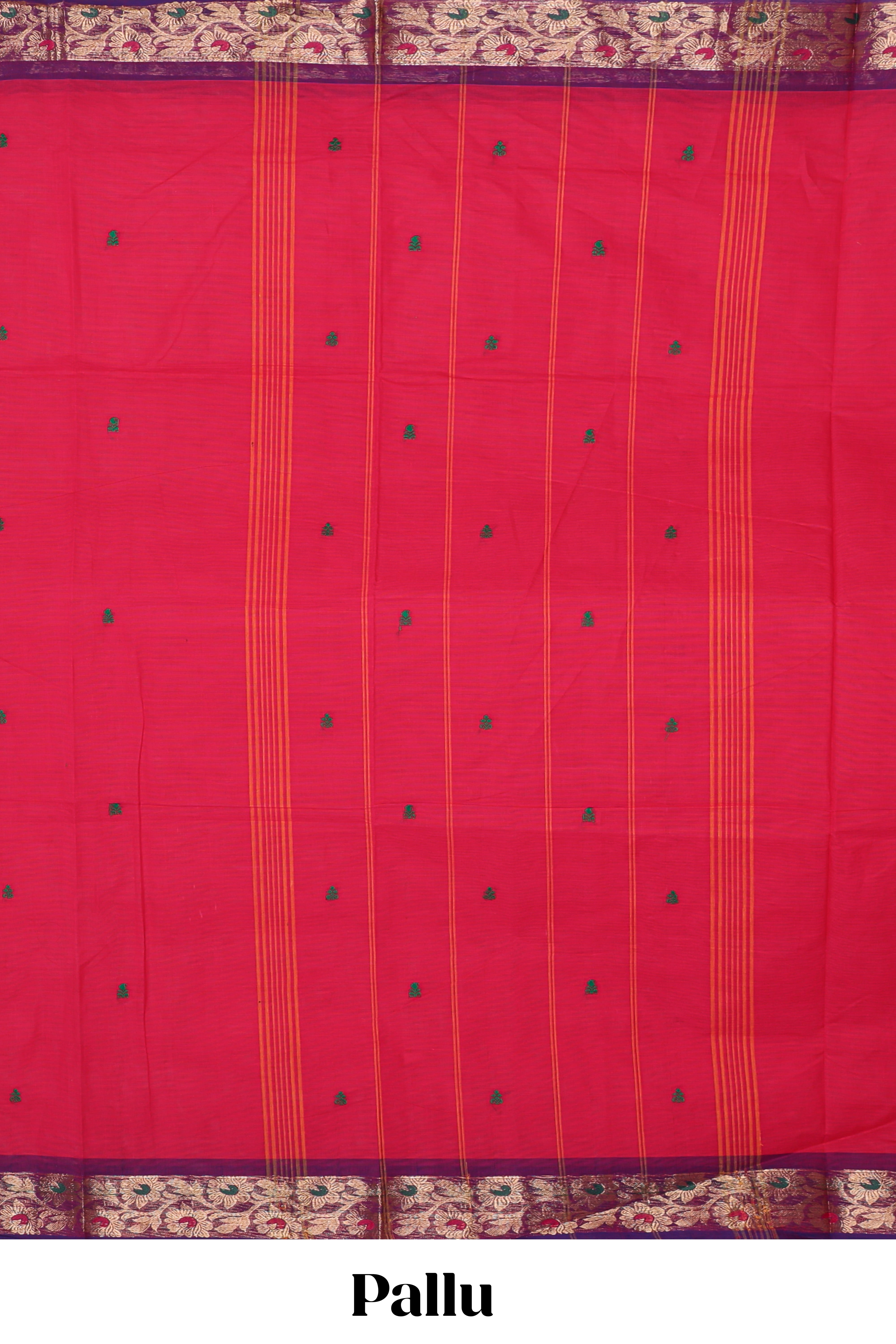 Pink motifs design chettinad cotton saree with contrast floral zari border and matching blouse