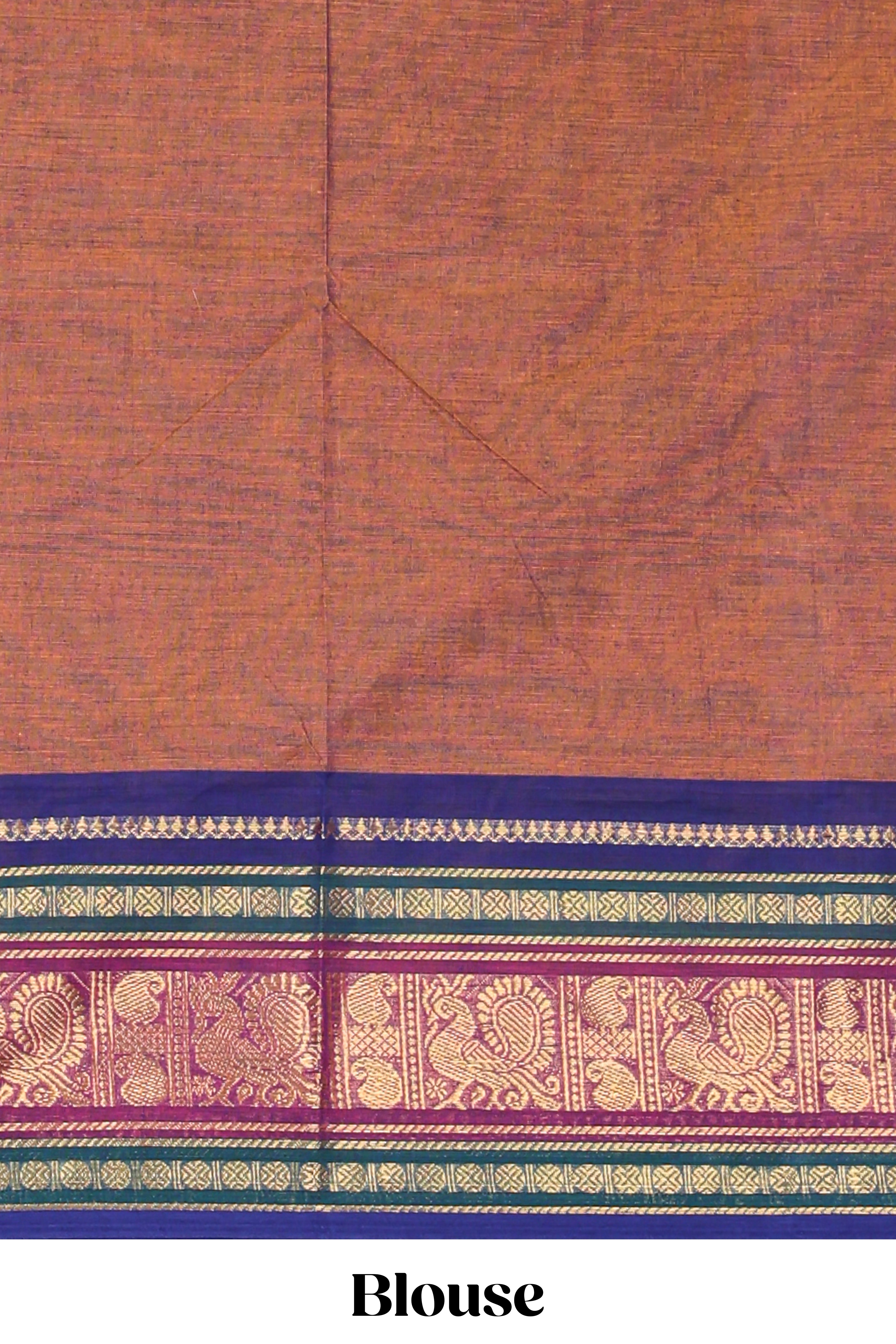 Peach plain chettinad cotton saree with contrast zari border and matching blouse