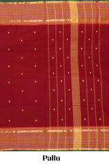 Red floral motifs design chettinad cotton saree with contrast zari border and matching blouse