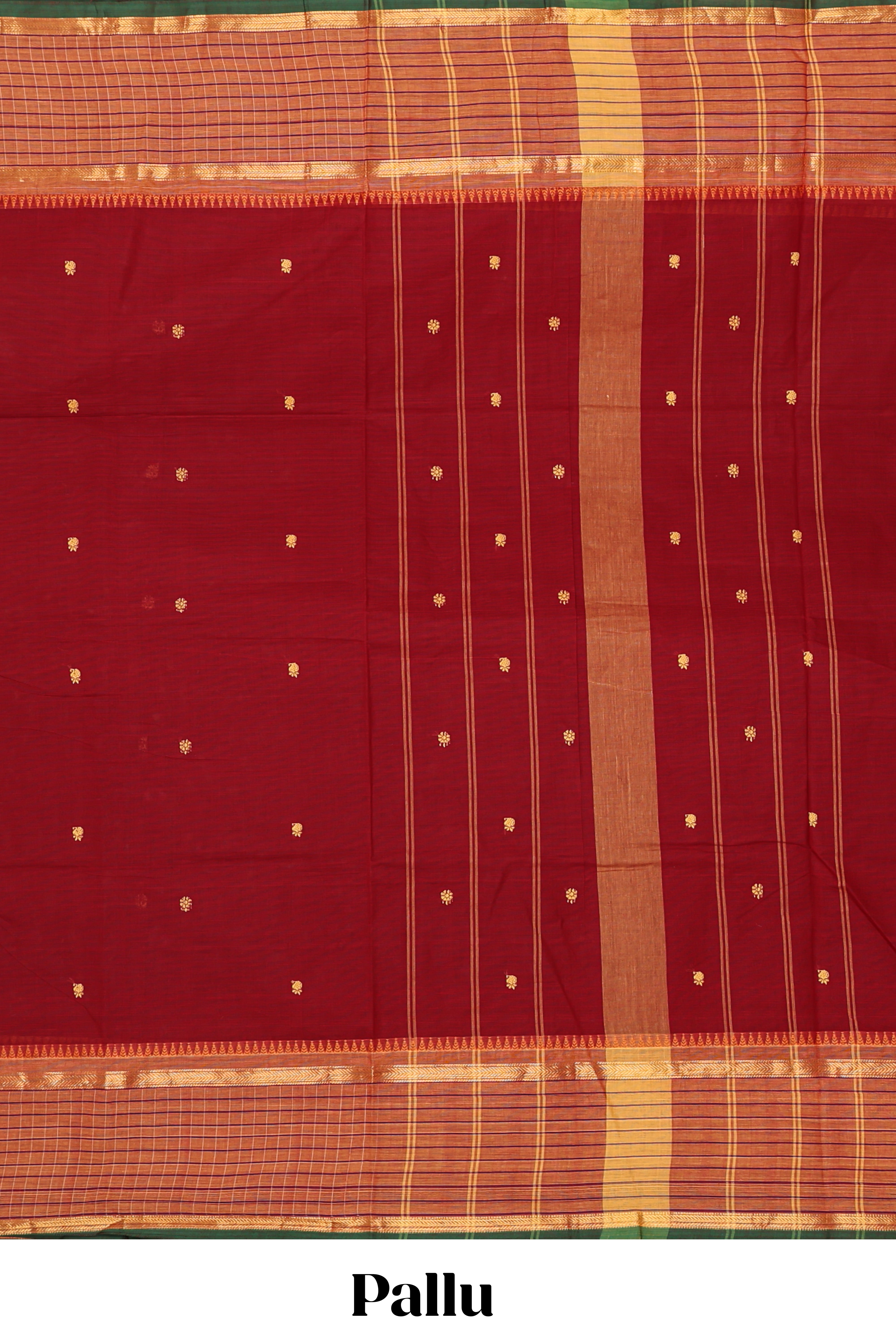 Red floral motifs design chettinad cotton saree with contrast zari border and matching blouse