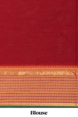 Red floral motifs design chettinad cotton saree with contrast zari border and matching blouse
