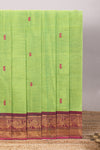 Green motifs design chettinad cotton saree with contrast bentex border and matching blouse