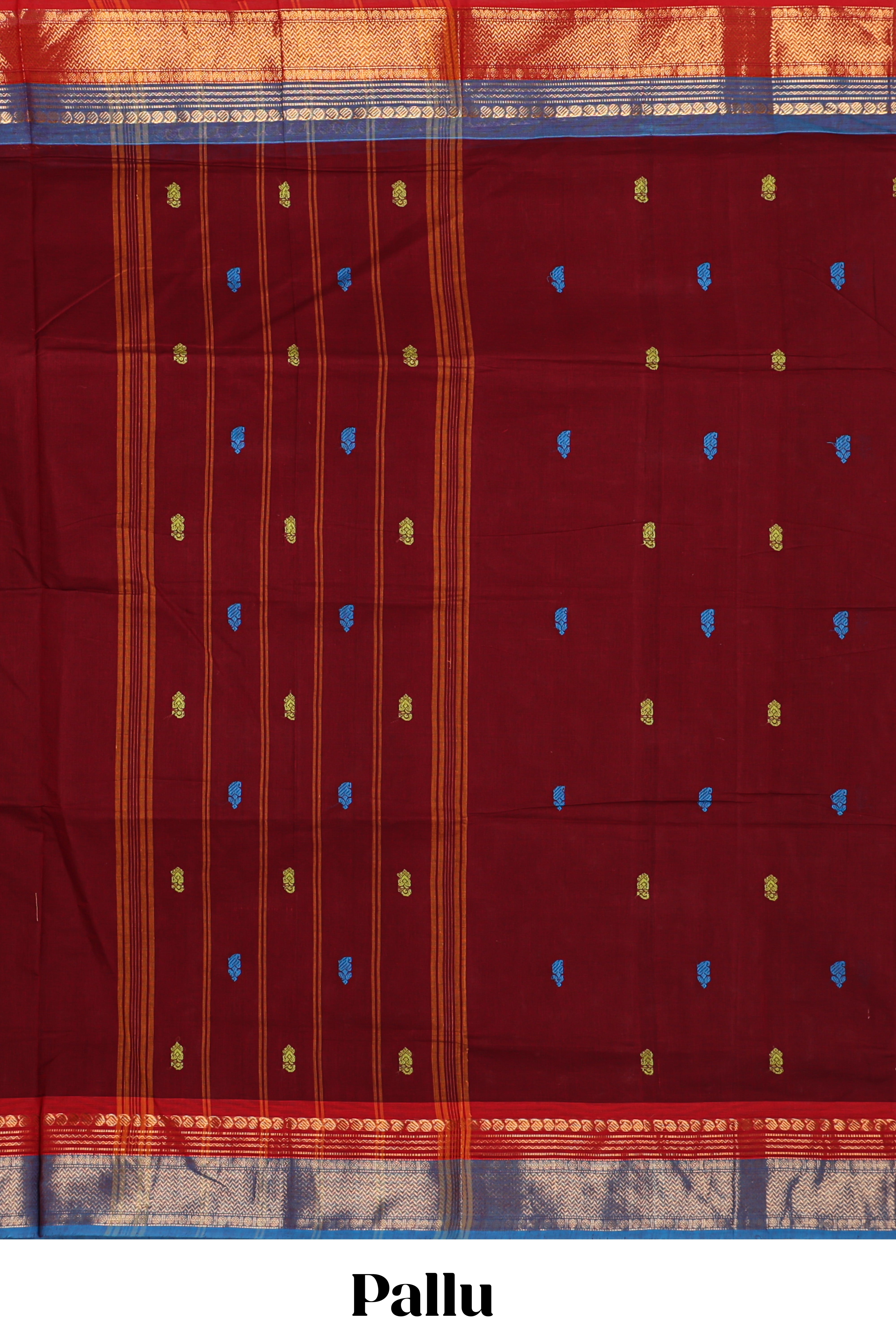 Maroon motifs design chettinad cotton saree with contrast border and matching blouse