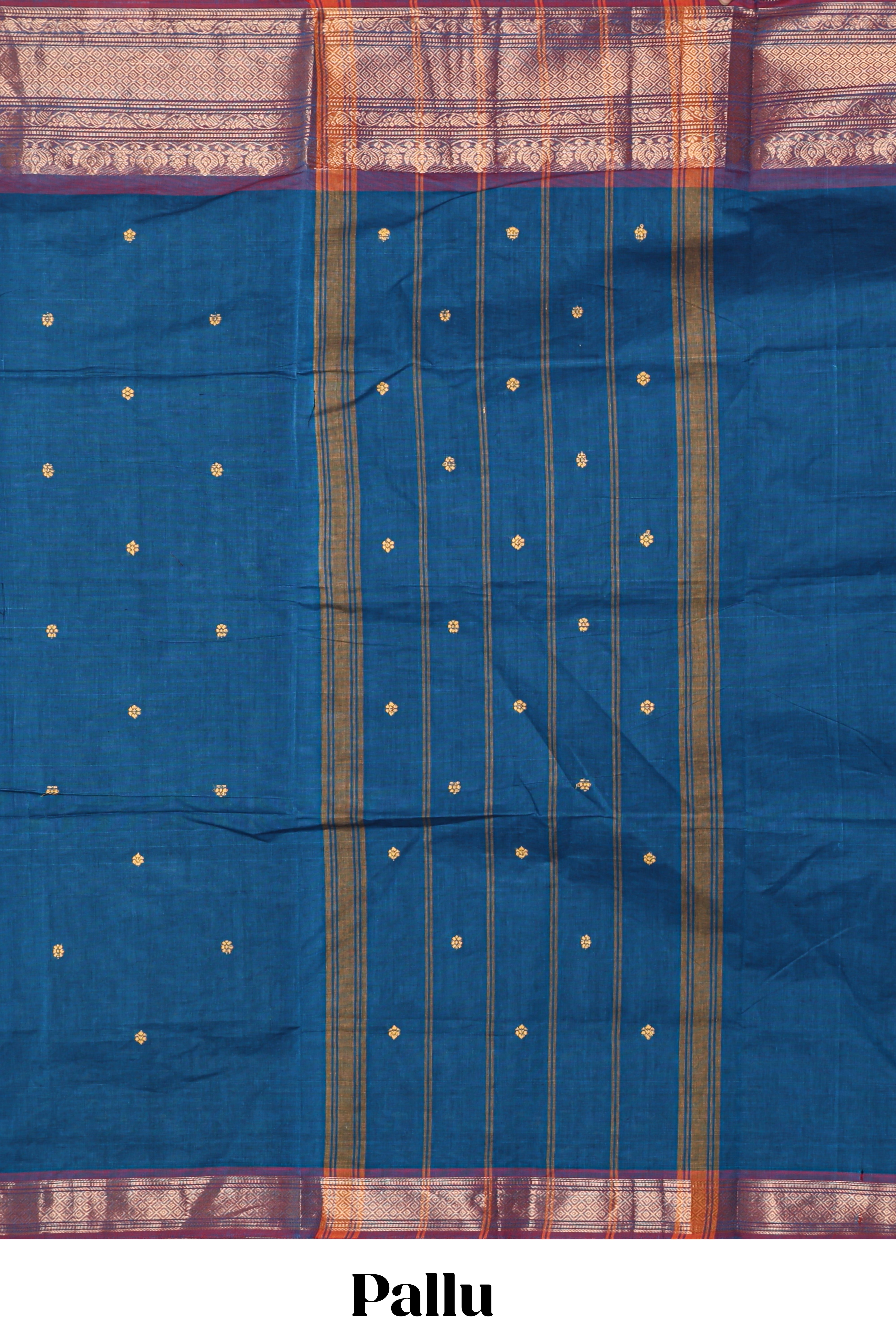 Blue motifs design chettinad cotton saree with contrast border and matching blouse