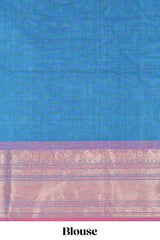 Blue motifs design chettinad cotton saree with contrast border and matching blouse