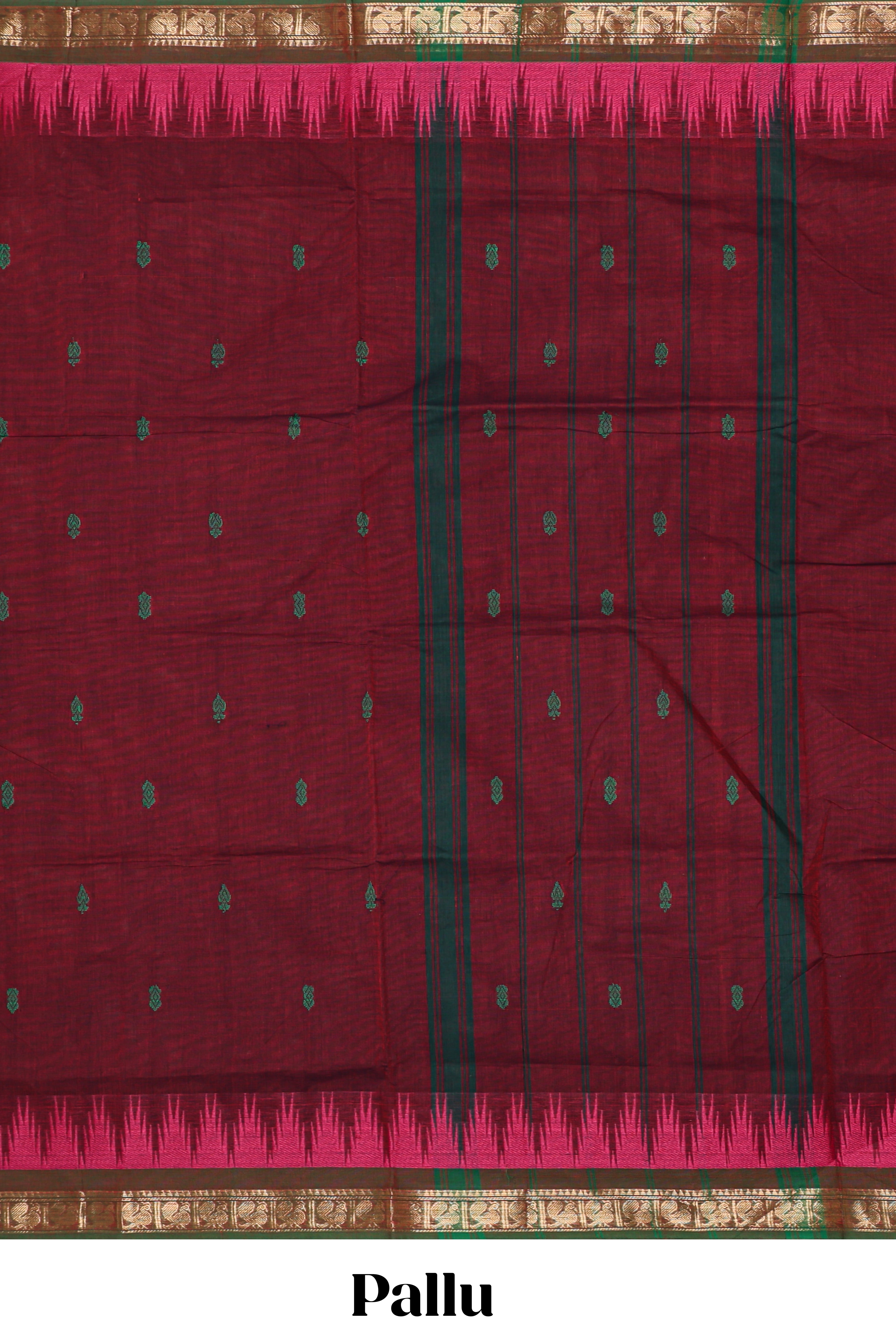 Maroon motifs design chettinad cotton saree with contrast border and matching blouse