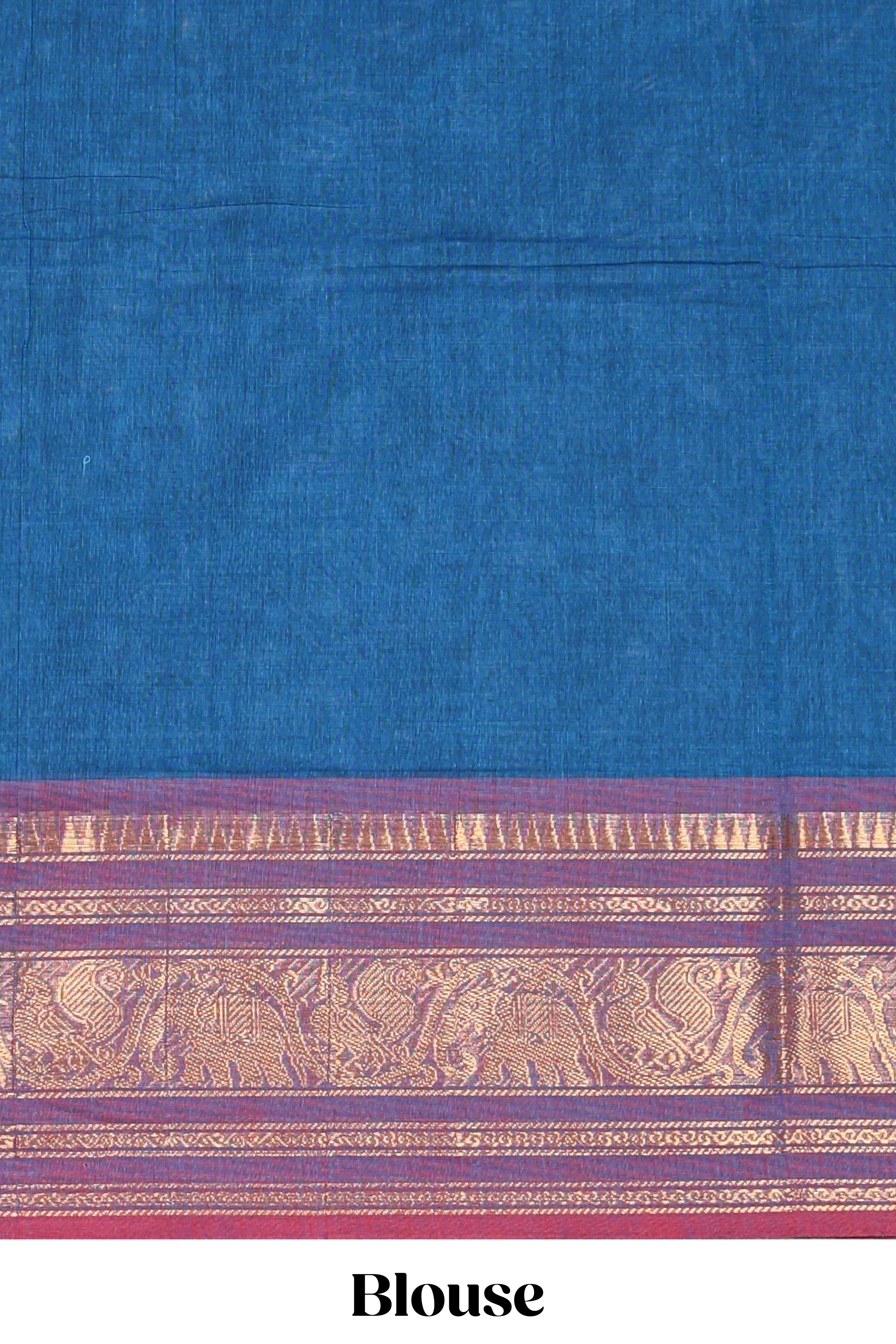 Blue motifs design chettinad cotton saree with contrast border and matching blouse