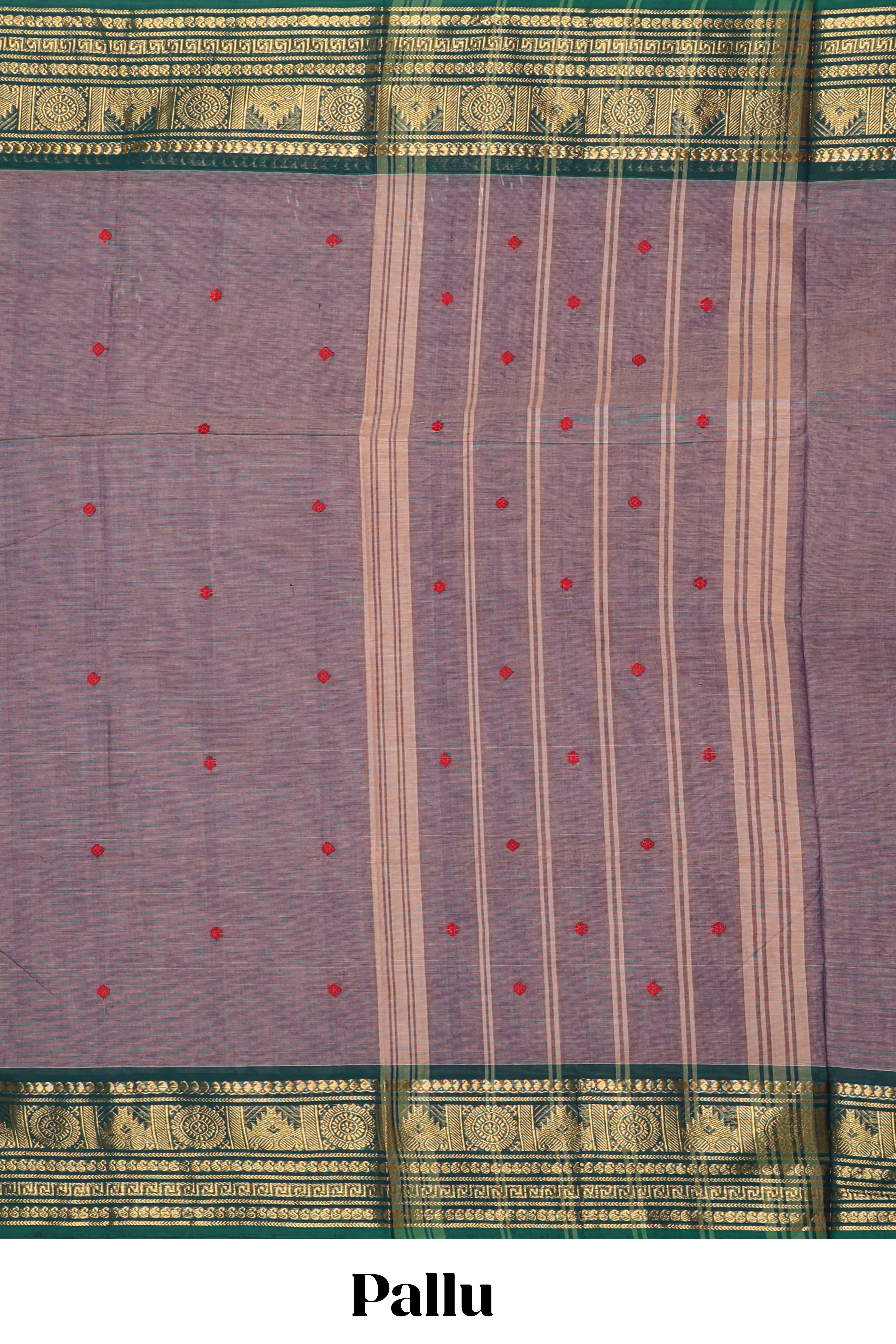 Mauve lavender motifs design chettinad cotton saree with contrast border and matching blouse