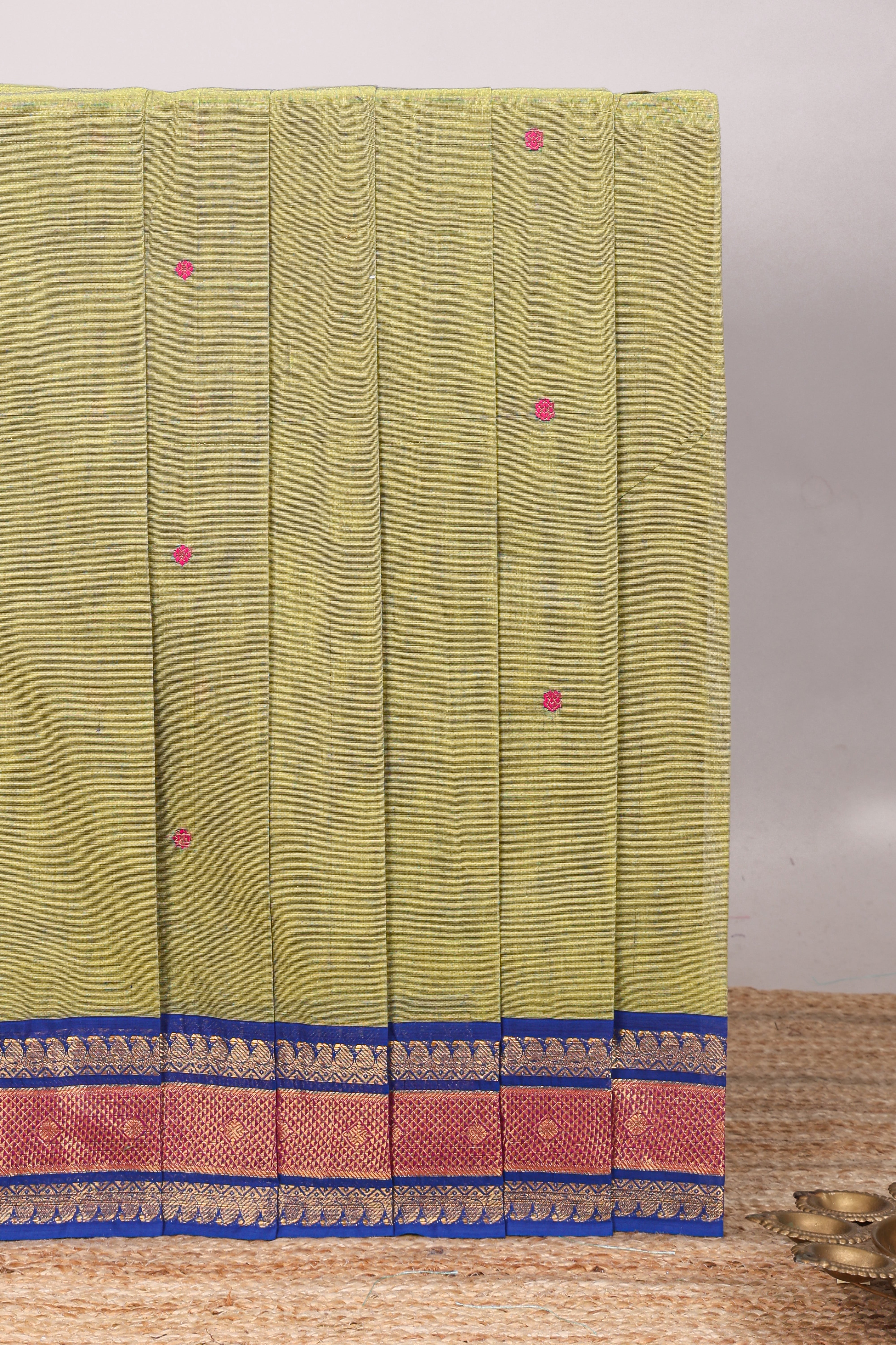 Green motifs design chettinad cotton saree with contrast border and matching blouse