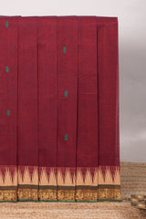 Maroon motifs design chettinad cotton saree with contrast border and matching pallu