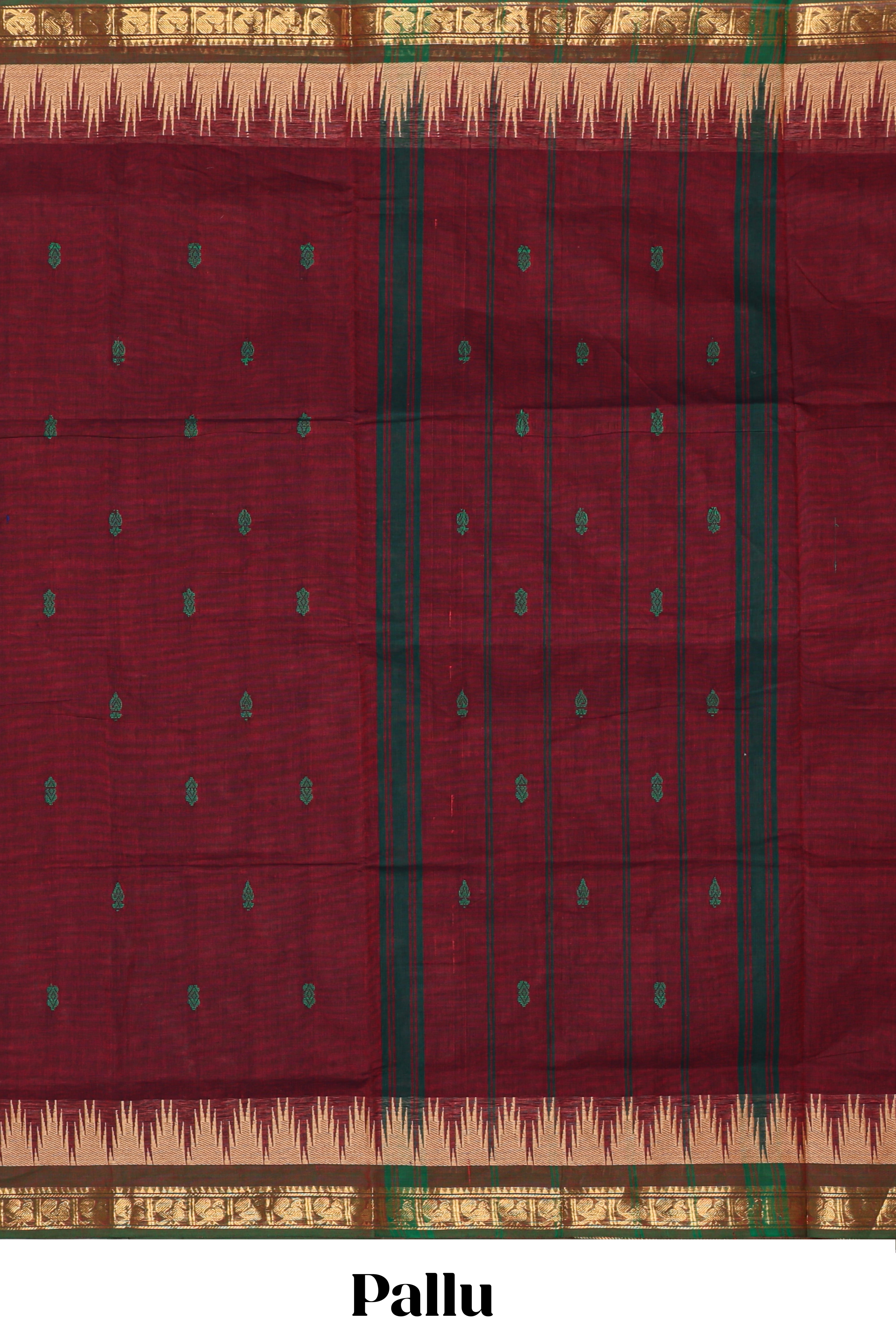 Maroon motifs design chettinad cotton saree with contrast border and matching pallu