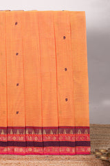 Orange motifs design chettinad cotton saree with contrast border and matching pallu