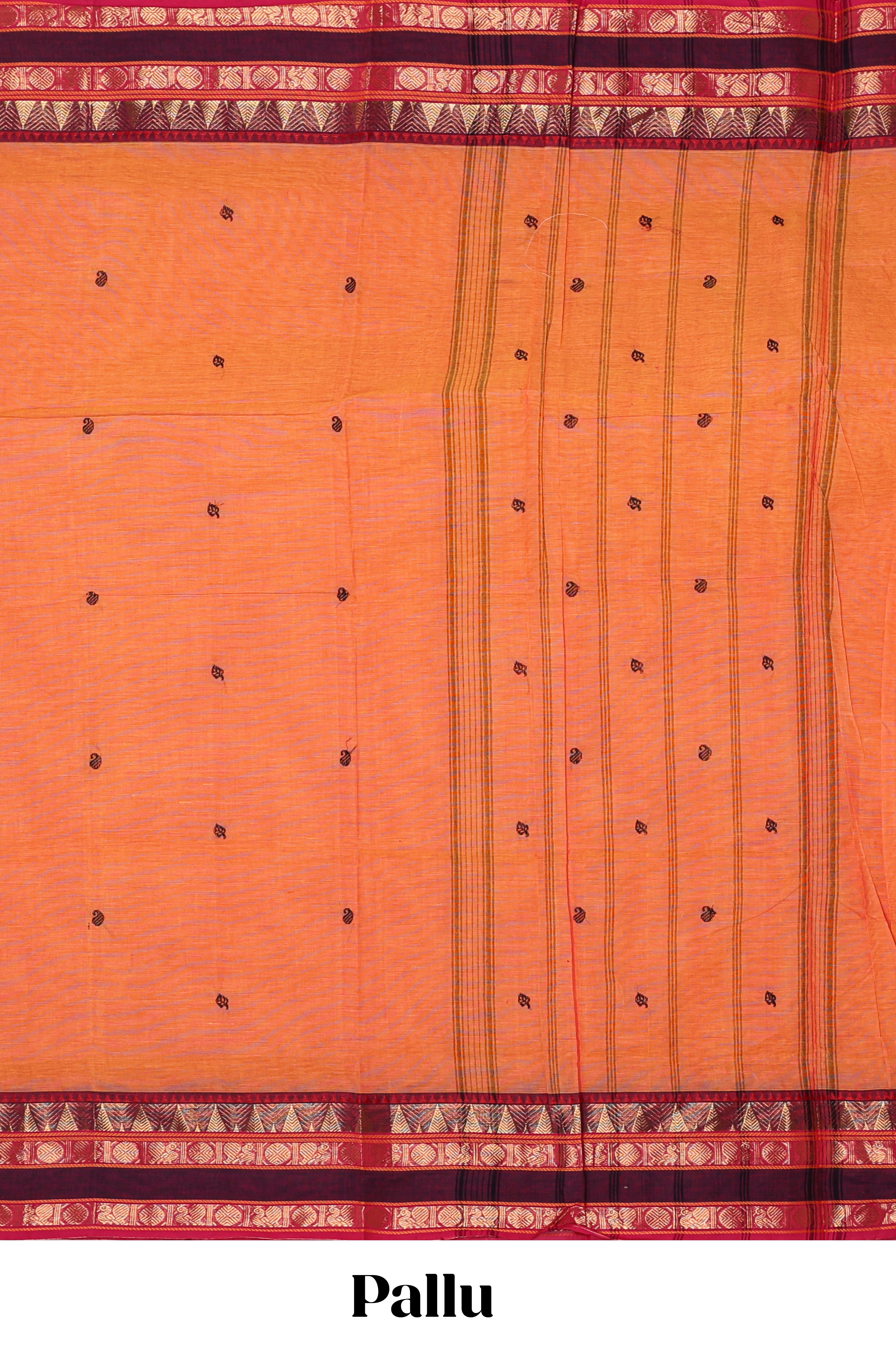 Orange motifs design chettinad cotton saree with contrast border and matching pallu