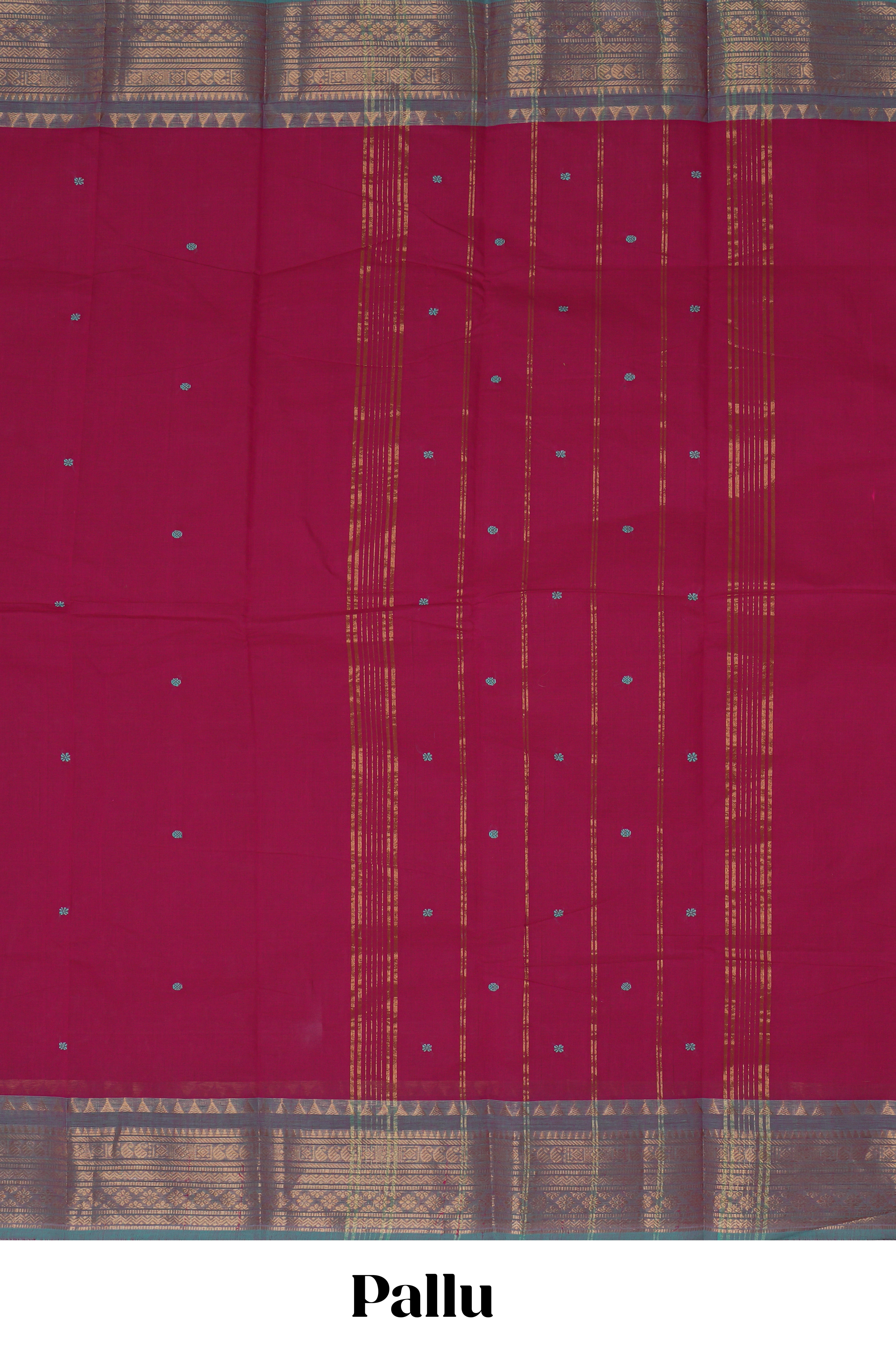 Red motifs design chettinad cotton saree with contrast border and striped pallu