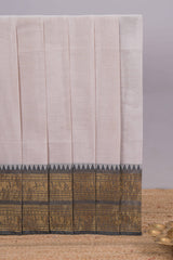 Grey plain chettinad cotton saree with contrast zari border and matching blouse