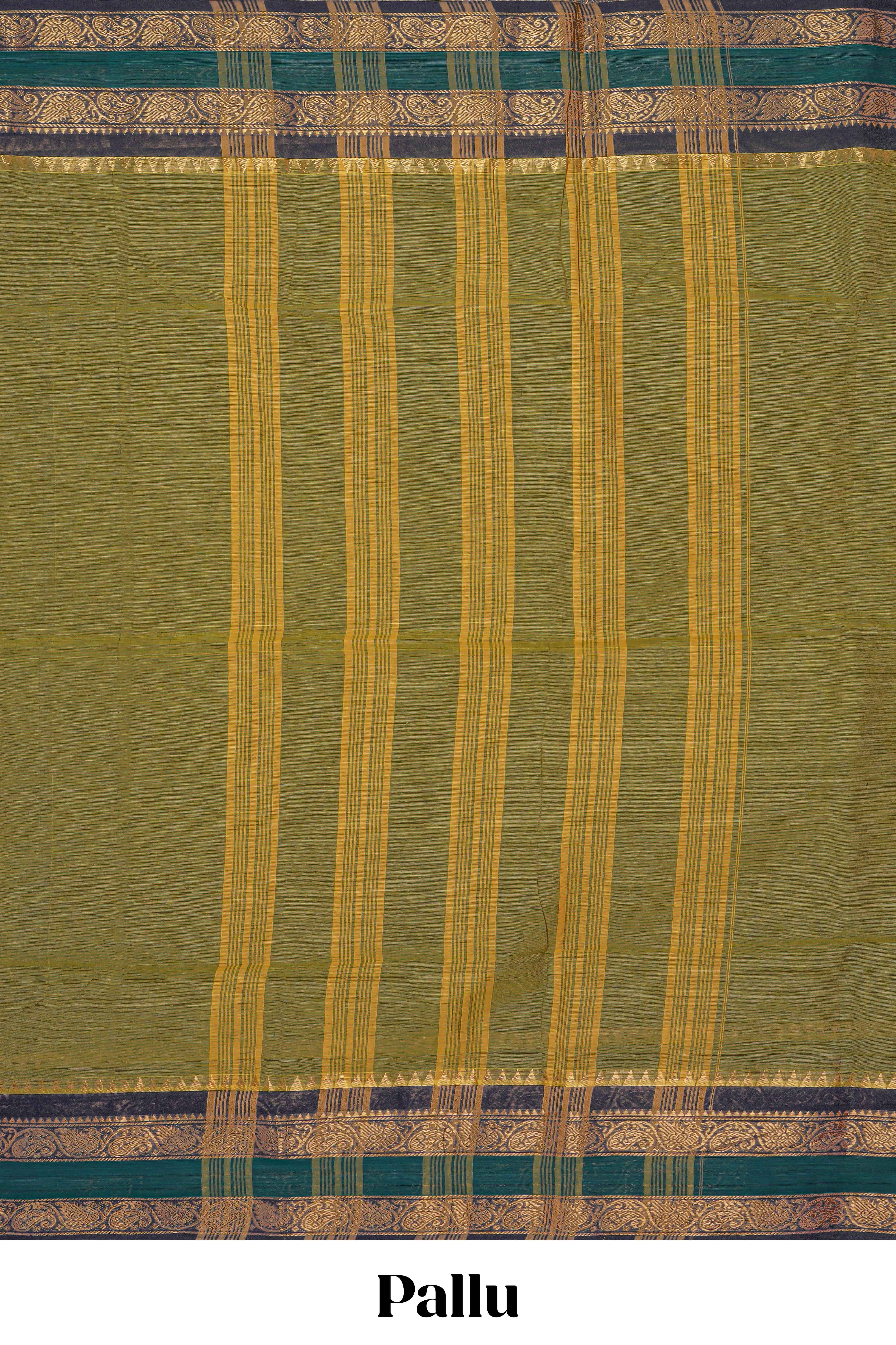 Green plain chettinad cotton saree with contrast zari border and matching blouse
