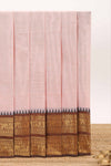 Cream plain chettinad cotton saree with contrast bentex border and matching pallu